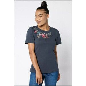Driftwood Embroidered Floral Blue Classic T-shirt Thick Size M